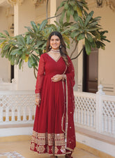 Magnificent Looking Gown in Maroon Colour